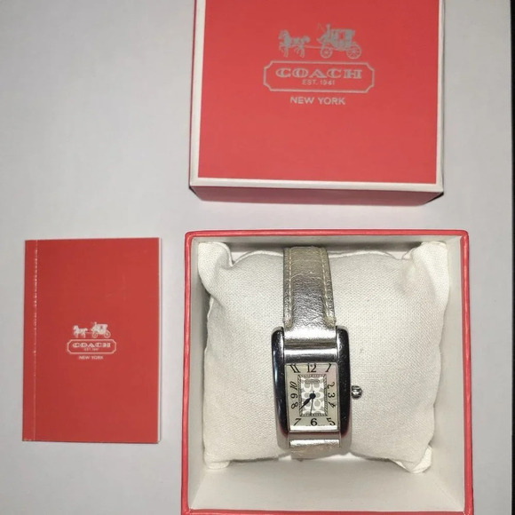 COACH-Lexington-Breast Cancer Awareness-Silver Leather Band Watch-Excellent - Picture 1 of 11